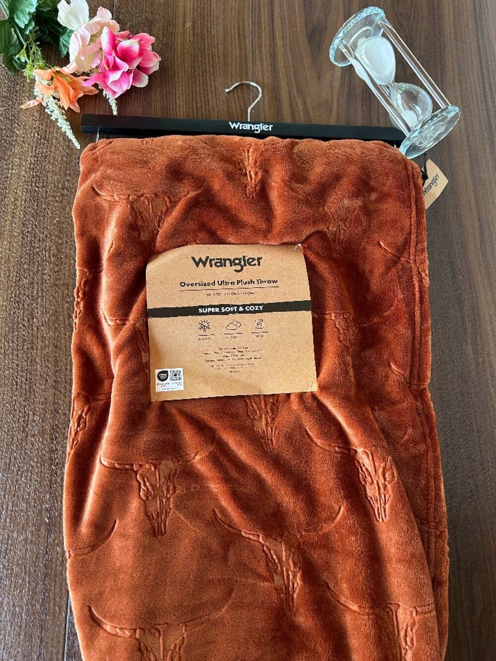 Wrangler Oversized Ultra Plush Throw Blanket Rust Burnt Orange Western Longhorn
